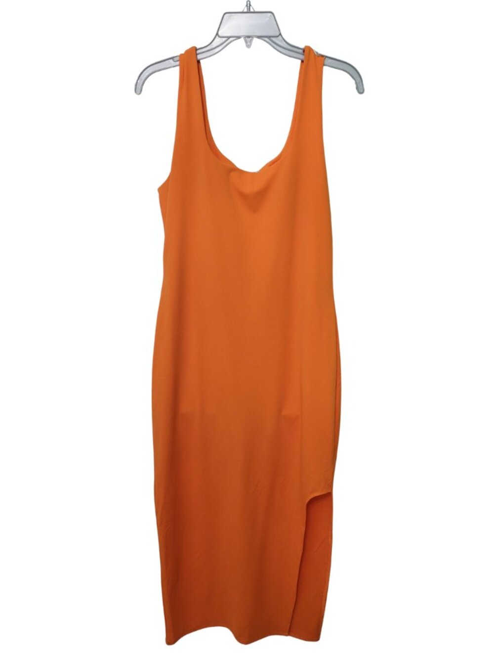 Sleeveless Tank Bodycon Midi Dress with Side Slit - vibrant bright orange | XL